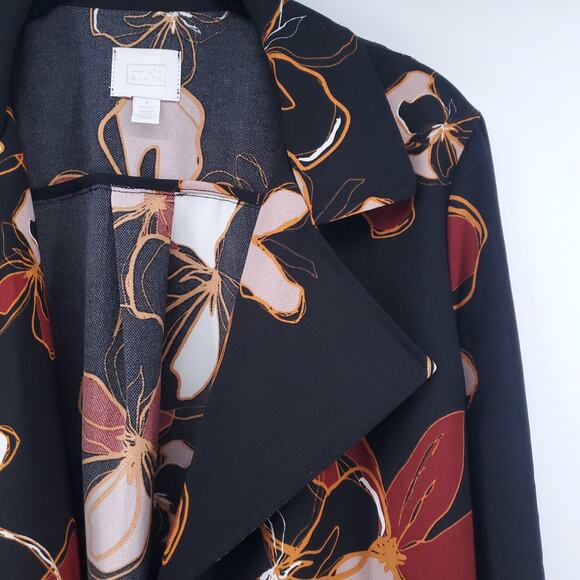 Retro 70s Modern Hippie Floral Earth Tone Notch Lapel Trapeze Jacket Roll Cuff S - Picture 6 of 14